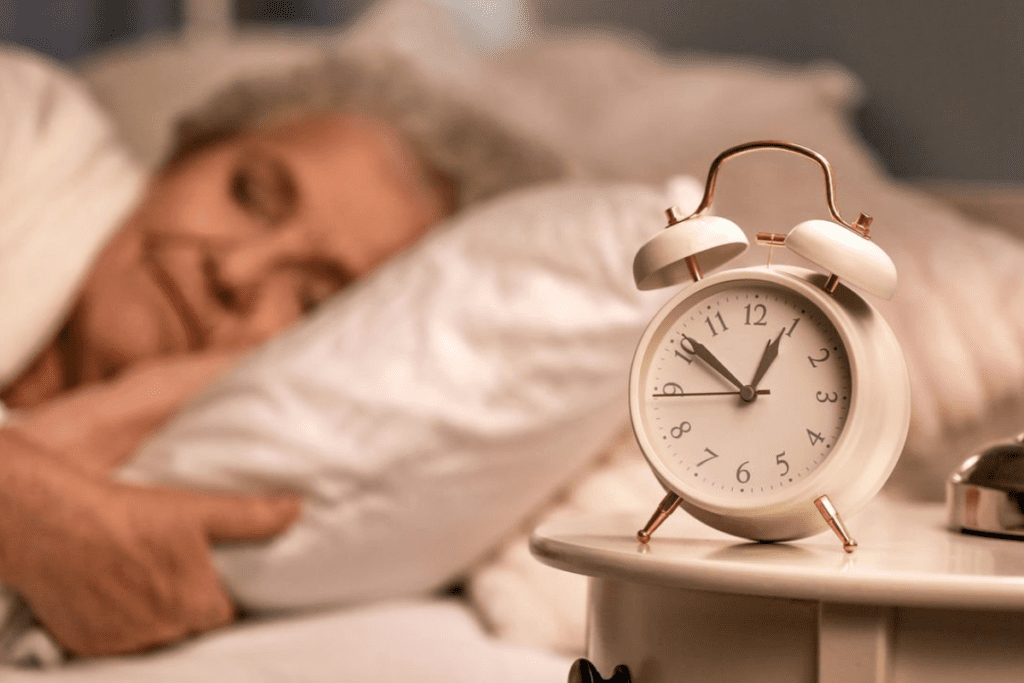 Idosa em noite de sono.