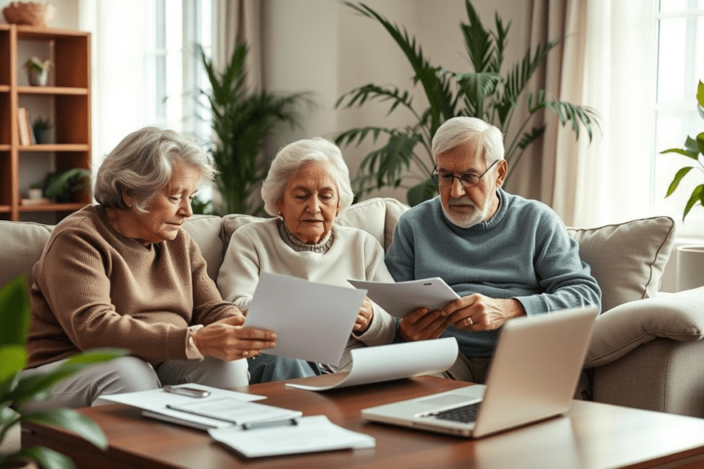 idosos lendo contrato de planos médicos