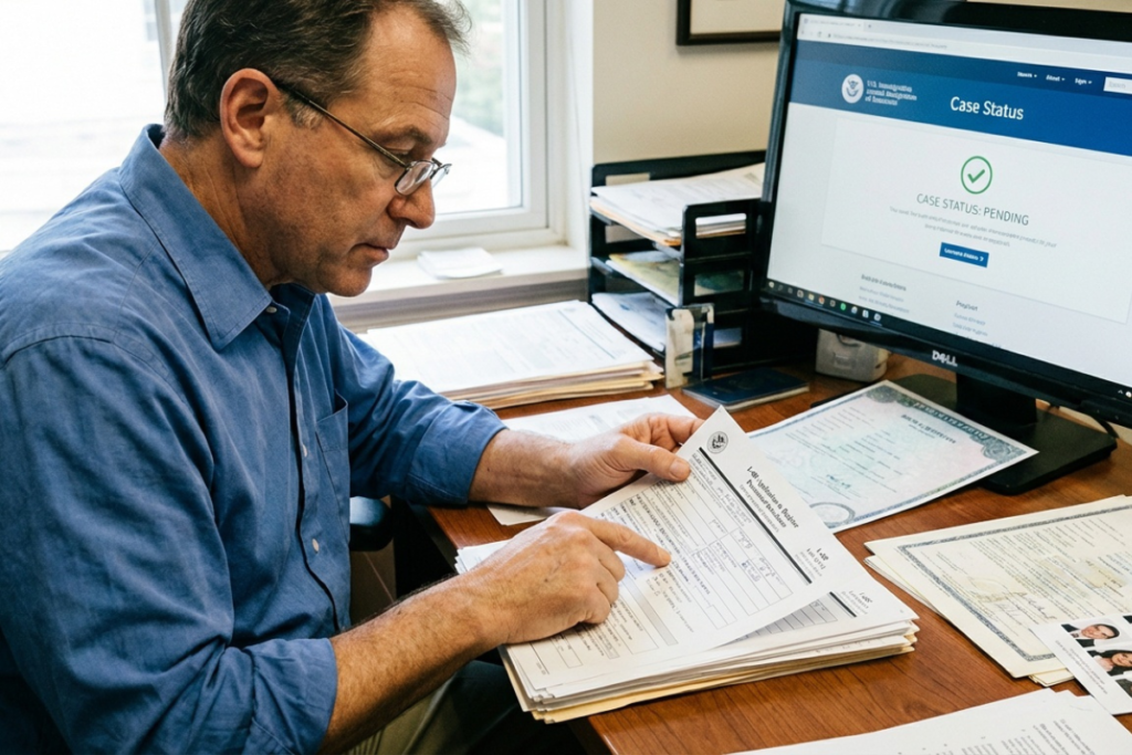 idoso revisando contrato.