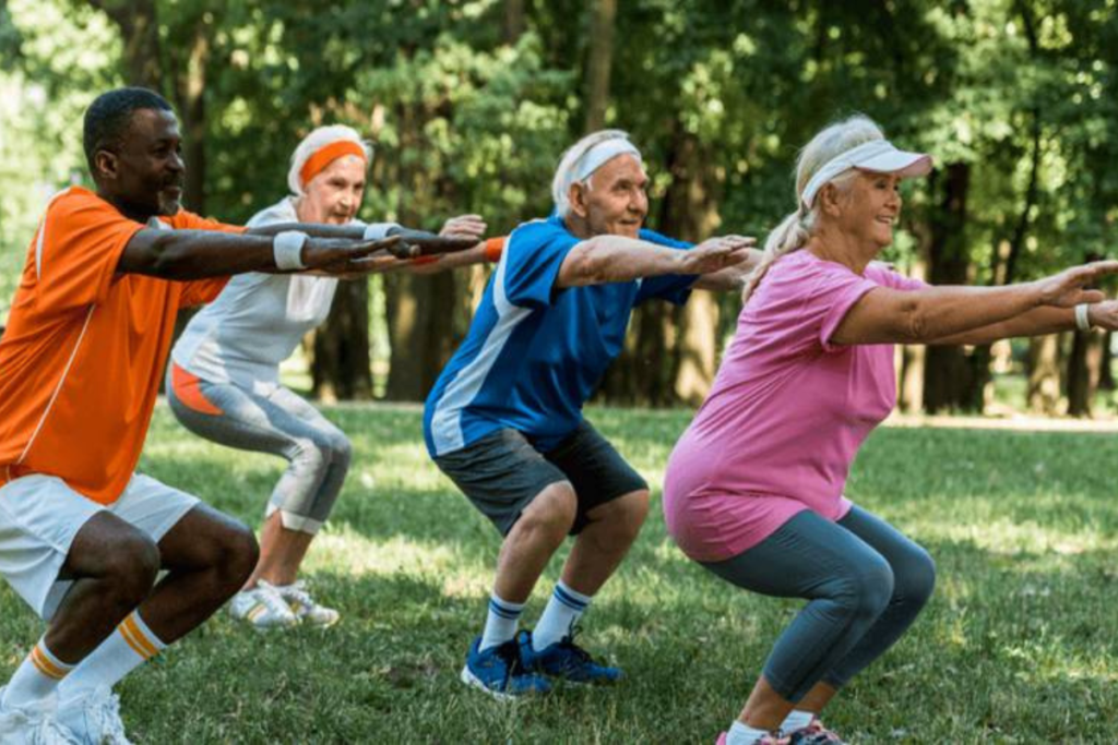 Exercícios com idosos.
