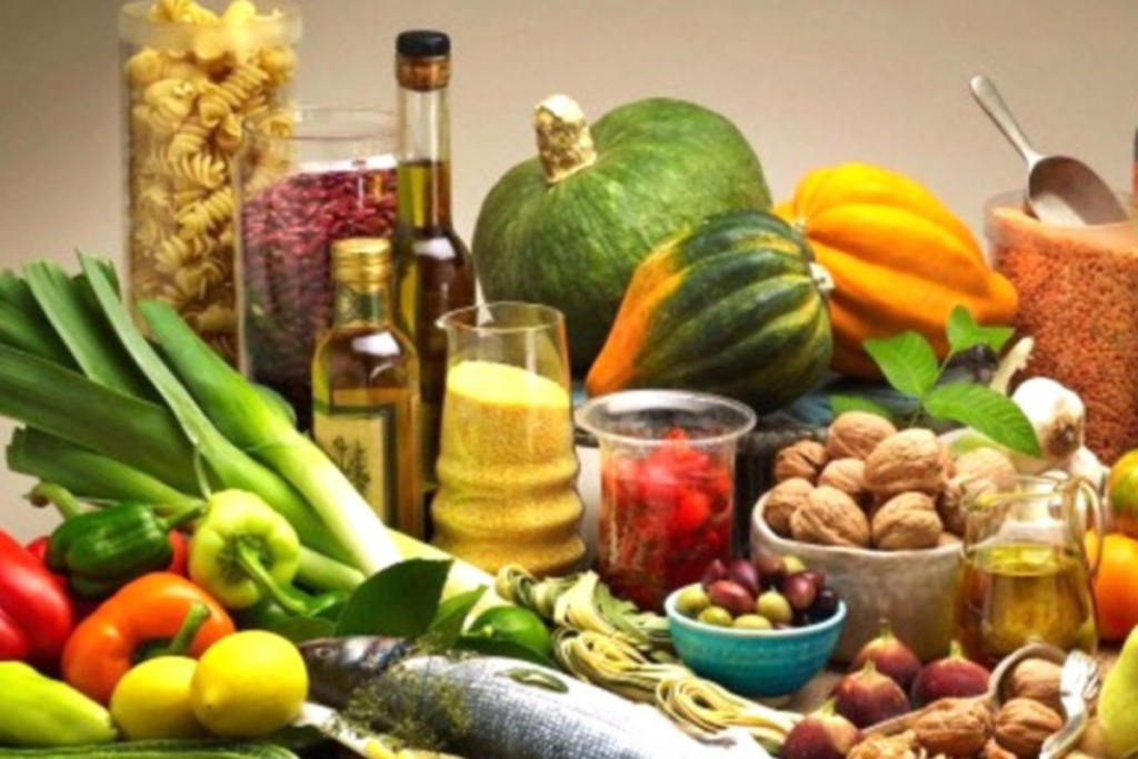 Azeite e legumes na alimentação.