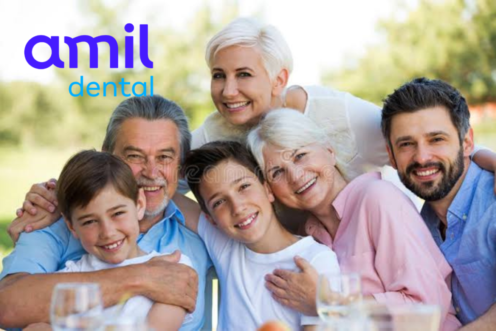 Família feliz com Amil Dental empresarial.